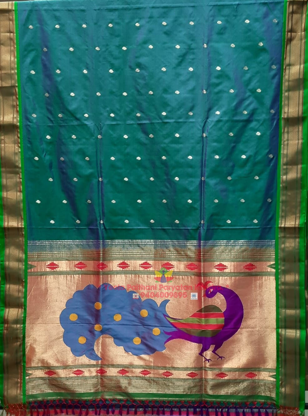 Asawali Pallu Authentic Yeola Paithani Saree in Cyan with Single muniy –  Shobitam